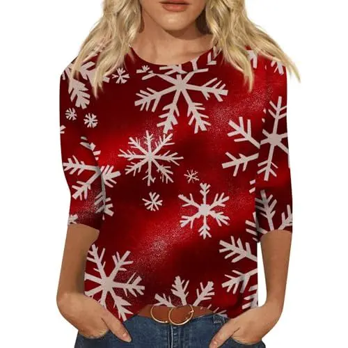 Produktbild: Weihnachtskleider Damen Elch Women's Long Sleeve Sweatshirt Printed Top Casual Pullover Christmas Familie Weihnachten Pyjamas Weihnachtshündchen Pullover Damen Weihnachts Rot S