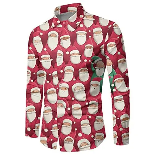 Produktbild: Weihnachtskostüm Herren Elf Weihnachtspulli Herren Lustig mit 3D Drucken Weihnachtsmotiv Funky Christmas Shirt Weihnachtshemden Männer Button Up Weihnachtshemden Weihnachtshemd 3XL
