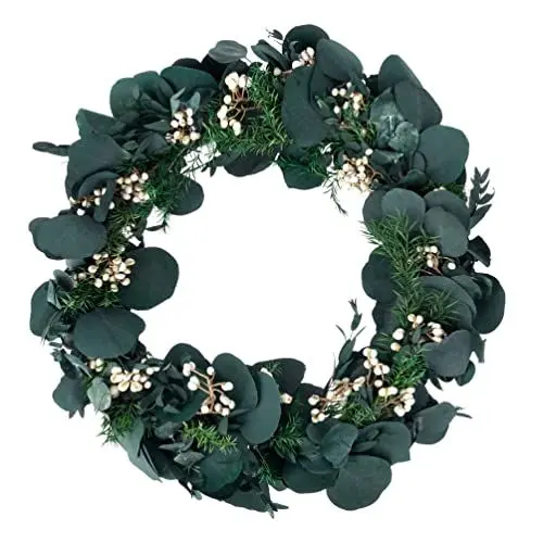 Produktbild: Weihnachtskranz für Tür und Tisch I Türkranz (30cm) mit konserviertem Eukalyptus - Boho Deko I Dekokranz für Wohnzimmer und Schlafzimmer
