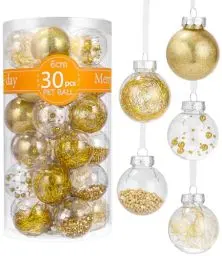 Produktbild: Weihnachtskugel 30 Stück 6cm Weihnachtskugeln,Christbaumkugel-Set,Klare Kunststoff Christbaumkugeln Hängende Dekoration für Weihnachtsbaumschmuck Dekoration (Gold)