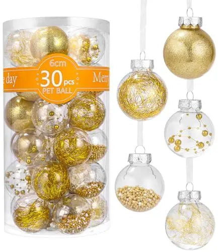 Produktbild: Weihnachtskugel 30 Stück 6cm Weihnachtskugeln,Christbaumkugel-Set,Klare Kunststoff Christbaumkugeln Hängende Dekoration für Weihnachtsbaumschmuck Dekoration (Gold)