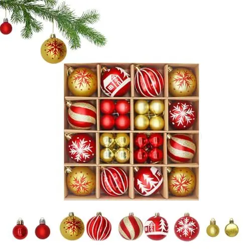 Produktbild: Weihnachtskugeln 44 Stücke, funkelnd weihnachtsbaumkugeln bruchsicher, Kunststoff Christbaumkugeln Deko Weihnachten, Christbaumkugeln Weihnachtsbaumkugeln Klassische (red Gold)