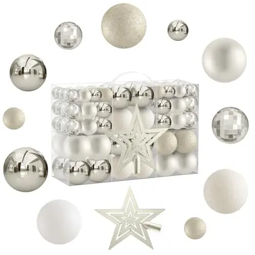 Produktbild: Weihnachtskugeln Champagner Christbaumschmuck 101 Stück,Weihnachtskugeln Kunststoff,Christbaumkugeln,Baumkugeln Weihnachtenmit Plastik Weihnachtsbaumkugeln Box Weihnachtsdeko Deko & Christbaumschmuck