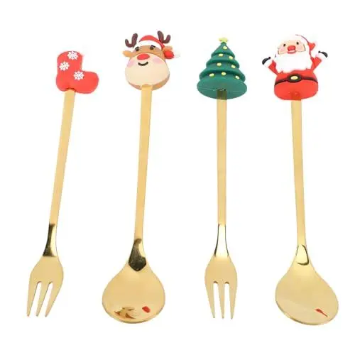 Produktbild: Weihnachtslöffel, Gabeln, Edelstahl-Geschirrset, Süßes und Stilvolles Design, für Kaffee, Tee, Dessert. Verschönern Sie Ihren Esstisch mit Festlichem Charme