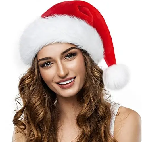Produktbild: Weihnachtsmütze Erwachsene Nikolausmütze Damen Herren plüsche weihnachtsmann mütze Rote Santa Mütze Bequemes Dicker Klassischer nikolaus mütze aus Samt für festliche Partys im neuen Jahr
