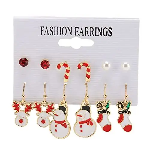 Produktbild: Weihnachtsohrringe, 6 Paar, romantisches, leichtes Weihnachtsschmuckset