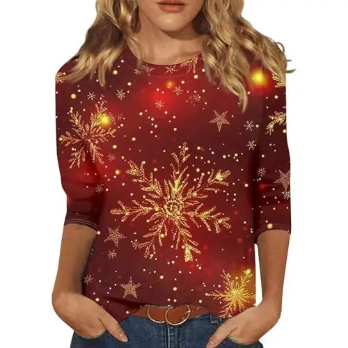 Produktbild: Weihnachtsoutfit Damen Kleid Weihnachten Weihnachts Sweatshirt Damen Damen Kleid Weihnachten Weihnachten Damen Langarm Bluse Rock Damen Weihnachtskleid Mädchen Weihnachtshemd Rot 2XL
