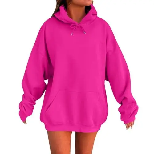 Produktbild: Generisch Hoodie Damen Oversize Kapuzenpullover Langarm Pullover Sweatjacke Langarmshirt Sweatshirt Kapuzenjacke Kapuzenpulli Streetwear Oberteil Blacke Friday 2024 Angebote(1-Hot Pink,XL)
