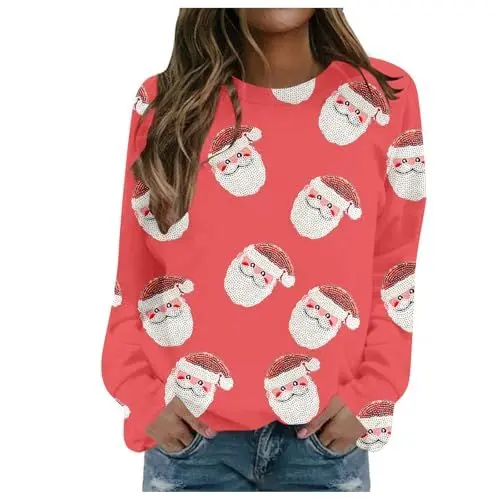 Produktbild: Weihnachtspulli Damen Lustige Hässliche Christmas Zipper Hoodie Weihnachtshose Hoody Mit Kapuze Pulli Weihnachts Sweatshirtjacke Gestreift