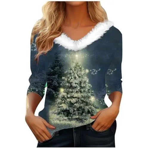Produktbild: Weihnachtspullover Damen,Christmas Sweater,FröHliche Weihnacht,Kuschelpullover,Pullover Damen Winter Weihnachtsoutfit Weihnachts Tshirt Weihnachtsshirt Damen Bluse Weihnachten Damen(Light Blue,L)