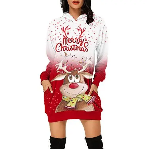 Produktbild: Weihnachtspullover Damen Festliche Kleider für Damen Oversize Pullover Damen Kleid Langarm Damen Weihnachten Geschenke Pullover Damen winterkleid pulloverkleid Damen Kleid Herbst Damen