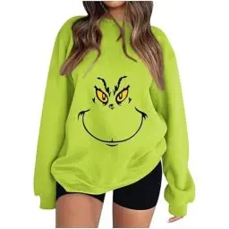 Produktbild: Weihnachtspullover Damen Langärmliges T-Shirt Weihnachts Tshirt Weihnachtskleidung Lässig Langarmshirt Weihnachtskostüm Gutschein Frauen Shirt Baumwolle Shirts Angebote Grün XXL