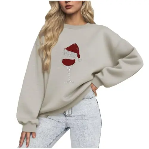 Produktbild: Weihnachtspullover Damen Langarmshirt Weihnachtsoutfit Christmas Sweatshirt Weihnachten Pullover Oversize Frauen Bluse Elegant Weihnachts Outfit Weihnachtskleidung Xmas Shirt Weihnachtspulli Grau L