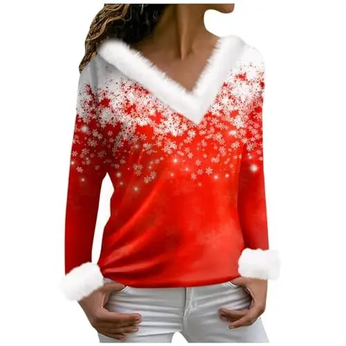 Produktbild: Weihnachtspullover Damen Pullover Winter Elegant Christmas Sweatshirt Weihnachtsdruck Wollpullover Damen Bequem Longshirt Weihnachtskleidung tiefrot XL 2024