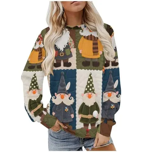 Produktbild: Weihnachtspullover Damen Weihnachtsoutfit Christmas Langarmshirt Weihnachten Weihnachtskostüm Festliche Oberteile Frauen Kleidung Sweatshirt Pyjama Xmas Pullover Weihnachts Pulli Mehrfarbig M