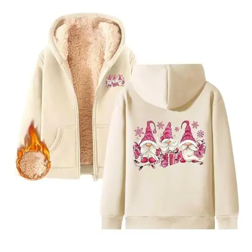 Produktbild: Weihnachtspullover Damen Zipper Sweatjacke Mit Kapuze Weihnachtspulli Frauen Dicke Winterjacke Warm Gefüttert Teddyfleece Thermojacke Weihnachten Party Pullover Winter Christmas Sweatshirt