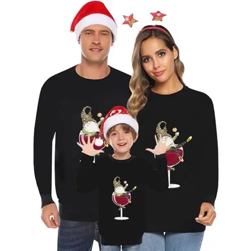Produktbild: Weihnachtspullover Familie Set Casual Christmas Pyjama Druck Weihnachten Schlafanzug Langarm Weihnachtspyjama Pullover+hosen Outfit Leichte Xmas Nachthemd Bequeme Weihnachts Hausanzug Weich Pyjamas
