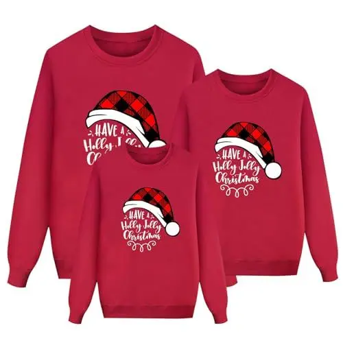 Produktbild: Weihnachtspullover Familie Set Lustig Langarm Winterpullover Weihnachten Schlafanzug Damen Herren Christmas Rundhals Sweatshirt Winter Bequeme Weihnachtspulli Kinder Langarmshirt Weihnachtsoutfit
