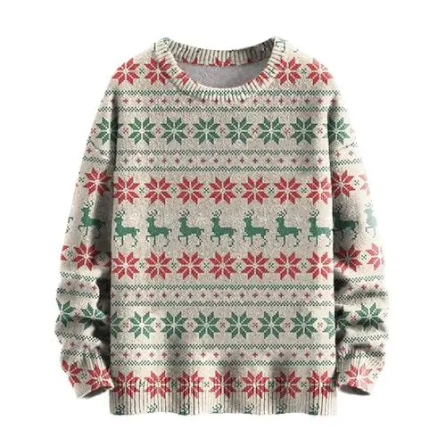 Produktbild: Weihnachtspullover Long Sleeve Shirt Women Sweatshirt Damen beige Gap Strickpullover Damen Weisse Pullover Damen Strickpullover Damen Gold Weihnachtspullover Ugly Weihnachtspullover Damen
