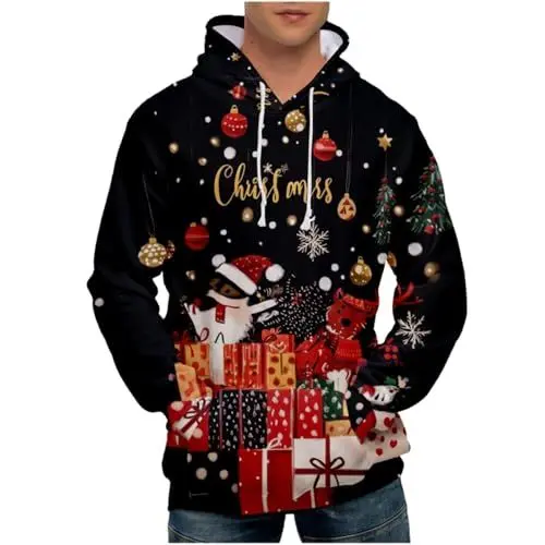Produktbild: Weihnachtspullover Lustig Christmas Sweater Hoody Herren mit Kapuze Ugly Christmas Sweater Herren Lustige Mützen Ugly Sweater Ugly Christmas Sweater Herren Coole Pullover Rot 5XL
