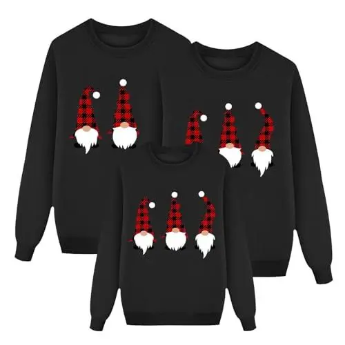 Produktbild: Weihnachtspyjama Familie Set Leichte Weihnachts Schlafanzug Drucken Weihnachten Pyjama Langarm Weihnachtsshirt Oberteil+hose Set Bequeme Christmas Hausanzug Kuschelig Xmas Sleepwear Weich Pyjamas