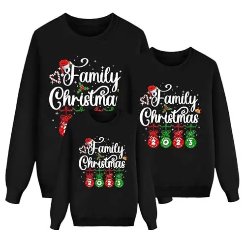 Produktbild: Weihnachtspyjama Familie Set Leichte Xmas Schlafanzug Druck Weihnachts Pyjama Langarm Sweatshirt Tops+pyjamahose Set Kuschelig Christmas Sleepwear Weich Weihnachten Nachthemd Casual Pyjamas