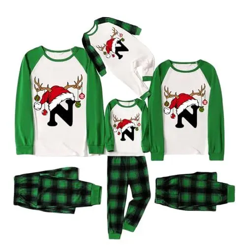 Produktbild: Weihnachtspyjama Familie Set Weich Christmas Schlafanzug Damen Herren Kinder Weihnachts Pyjama Bedruckt Weihnachten Nachthemd Tops+hose Set Kuschelig Zweiteiliger Nachtwäsche Warme Xmas Sleepwear