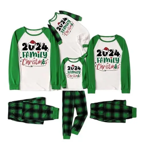 Produktbild: Weihnachtspyjama Familie Set Xmas Schlafanzug Kuschelig Druck Christmas Pyjamas Weihnachts Nachtwäsche Tops+weihnachtshose Set Zweiteiliger Weihnachtspyjama Weihnachten Pyjama für Die Ganze Familie