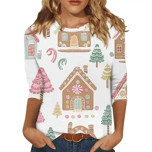 Produktbild: Weihnachten Süßigkeiten Weihnachten Tunika Damen Langarm Hemdbluse Damen Weihnachten Familie Gothic Oberteil Umstandsbluse Christmas Vacation Weihnachtskleid Mädchen Weihnachtskleid Weiß XL