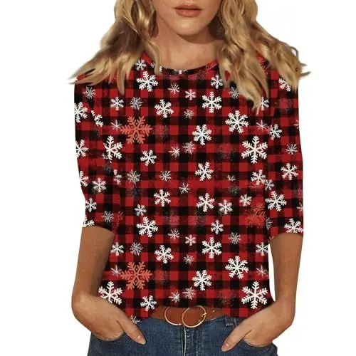Produktbild: Weihnachtsshirt Langarm Damen Weihnachtspullover Elch EIN Glühwein, Swei Glühwein Wichtel Weihnachten Elfe Lustig T-Shirt Rentiere Rot 4XL