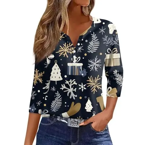 Produktbild: Weihnachtsshirt Lustig Damen Pullover Frauen Geschenk Weihnachten Weihnachtspullover Grau T-Shirt Bedrucken Shirt Blau 3XL
