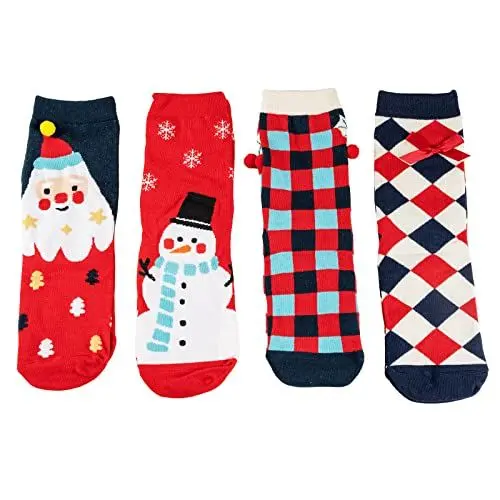 Produktbild: Weihnachtssocken Damen, 4 Paar Witzige Socken Damen Baumwolle Muster Tiere Socken Weihnachten Geschenke für Frauen, Unisex Kuschelsocken Lustige Socken Bunt Christmas Socks mit Exquisite Geschenkbox