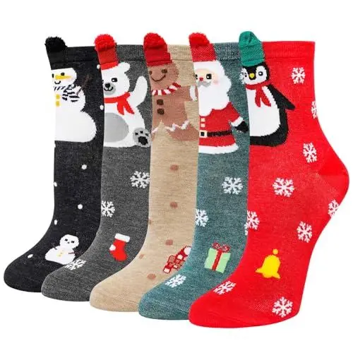 Produktbild: Weihnachtssocken Damen Bunte Lustige Socken: Witzige Socken Damen Baumwolle Muster Tiere Socken Weihnachten Geschenke für Frauen, 36-41, 5 Paare