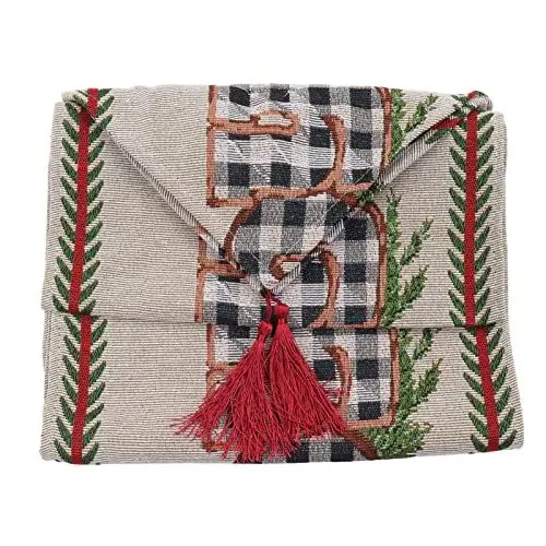 Produktbild: Weihnachtstischläufer, 1,8 M Lang, Wiederverwendbarer, Waschbarer Strickstoff, Weihnachtsmuster für die Kamindekoration, Einfach zu Verwenden (Stil Zwei)