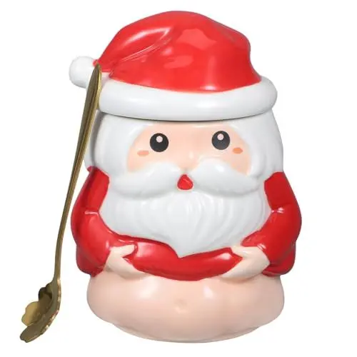Produktbild: Weihnachts-Weihnachtsmann-Becher Mit Deckel Und Löffel 301–400 Ml Keramik-Weihnachtsmann-Tassen Urlaubskaffeetasse Für Tee Heiße Schokolade