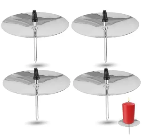 Produktbild: 4X Kerzenhalter Silber Kerzenteller Adventskranzstecker Kerzenstecker für Adventskranz Weihnachten Adventskranzhalter mit Dorn
