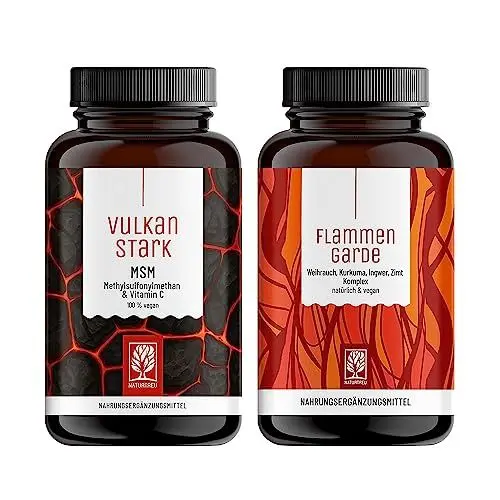 Produktbild: Weihrauch Kurkuma Ingwer Kapseln Hochdosiert - 500mg Boswelliasäure, 400mg Curcumin, Zimt, Gingerol & Piperin - Ohne chemische Entzündungshemmer oder Gelenkkapseln (Flammengarde & Vulkanstark)