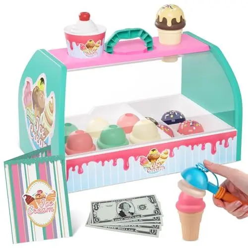 Produktbild: Weilim Eisdiele Kinder,Eisladen Spielzeug,Eisdiele für Rollenspiele Einkaufsladen,Kinderküche Kaufläden & Zubehör ab 3+ Jahre ICT965