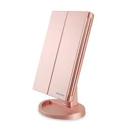 Produktbild: WEILY Schminkspiegel mit Beleuchtung, Faltbare Kosmetikspiegel mit 1X/2X/3X Vergrößerung, Schminkspiegel mit Touch Beleuchtung, Tischspiegel Unterstützung USB und Batterie (Rosengold)
