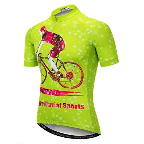 Produktbild: Weimostar MTB Trikot Herren Radtrikot Kurzarm Bike Jersey Reißverschluss Mountain Road Bekleidung Fahrrad-Oberteile Atmungsaktiv Sommer Pro Team Sports Radtrikot für Herren Grün Größe XXXL