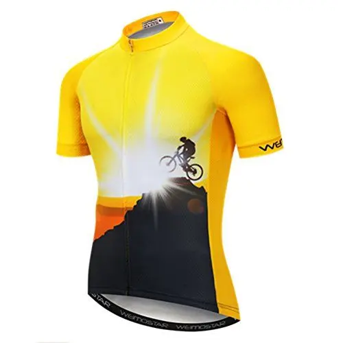 Produktbild: Weimostar MTB Trikot Herren Radtrikot Kurzarm Bike Jersey Reißverschluss Mountain Road Bekleidung Fahrrad-Oberteile Atmungsaktiv Sommer Pro Team Sports Radtrikot für Herren Schwarzes Gold Größe L