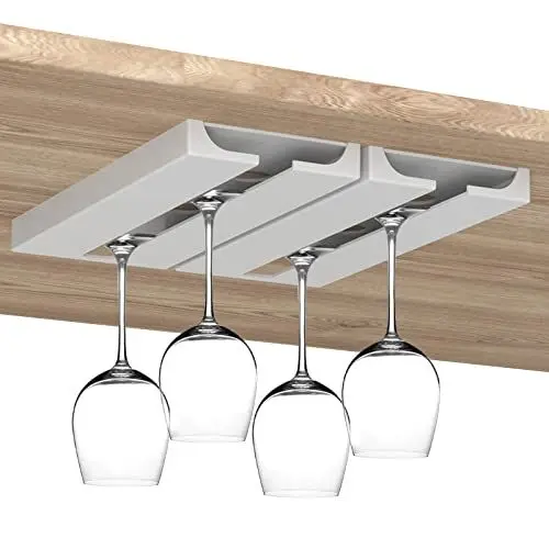 Produktbild: Weinglasregal aus Kunststoff, kein Bohren, Weinglashalter Unter Regal und Schrank, Hängendes Stielglasregal, Organizer, Aufhänger, Aufbewahrungsregal für Bar, Schrank, Küche(2 Stück weiß)