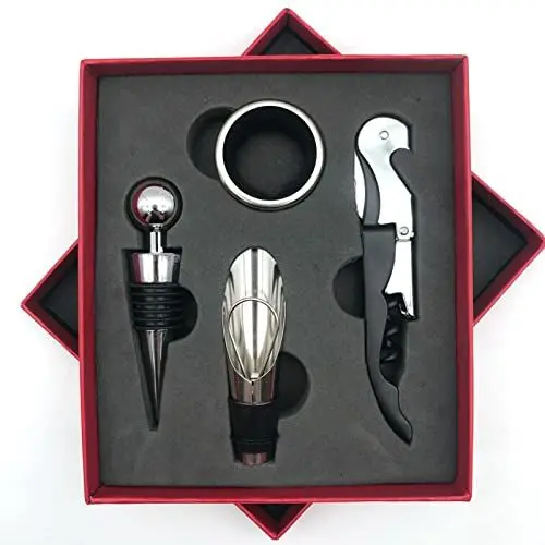 Produktbild: Weinöffner-Set, Edelstahlgriff, Korkenzieher-Set, Weinflaschenöffner-Zubehör-Set für Damen, Herren, Weinliebhaber (Rojo)
