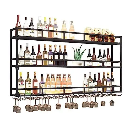 Produktbild: Weinregal An der Wand montierte Weinregale aus Metall, moderner multifunktionaler Flaschenhalter, Aufbewahrungsregal für Champagnergläser, Barregale für Schnapsflaschen, Weinständer aus Eise