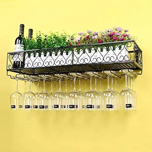 Produktbild: Weinregal für Zuhause, praktisch, aus Metall, schwarz, zur Wandaufhängung, für Wein, Champagnergläser, Kelche, Stielgläser, Verschiedene Größen, Weinschränke