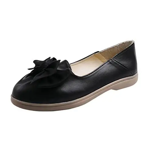 Produktbild: Weiß Ballerinas Glitzer Schuhe Pumps Schuhe Blau aus festem mit Schleife verzierte Komfort-Flachboden-Freizeitschuhe Hohe Schuhe Damen Halbschuhe Whitie Barfussschuhe (Black, 40)
