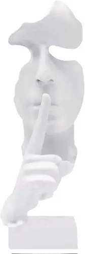Produktbild: Weiß Heimdekoration, Gesicht Statue, Modern Abstract Kunst Skulptur Deko, Schweigen ist Gold Statue, Sammlerstück Statue für Wohnzimmer Schlafzimmer Büro Zuhause Arbeitszimmer