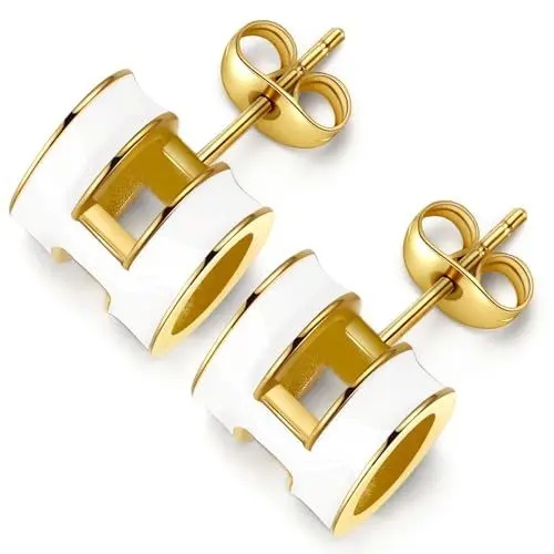 Produktbild: Weiß Gold Ohrringe für Damen - Ohrstecker, Goldene Dupes Schmuck Geschenke für Frauen