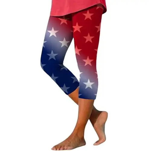 Produktbild: WeißE Stretch Hose Damen FüR Die Arbeit Fashion 4. Juli-Leggings für Damen, Capri-Leggings für Damen, klassischer amerikanischer Flaggendruck, Stoffhosen FüR Damen Schwarz Hose Damen 42 (Beige, S)