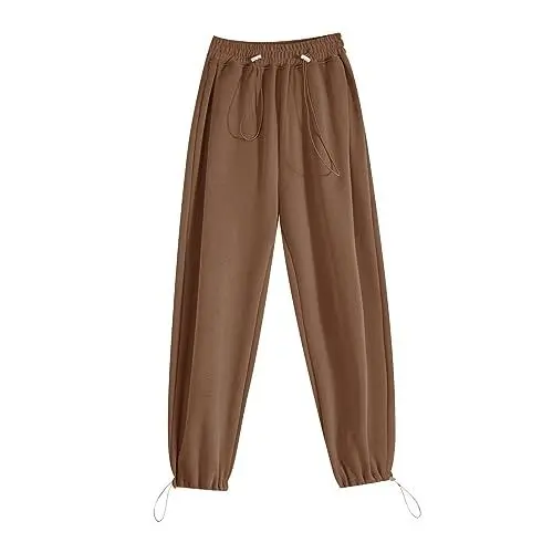 Produktbild: WeißE Stretch Hose Damen FüR Die Arbeit Stretch Frauen Frühling Und Freizeit Lose Lange Kordel Spitze Up Elastische Taille Einfarbig Lange Sport Krawatte Fuß Baggy Jeans Damen Mit LöChern (Khaki, XL)